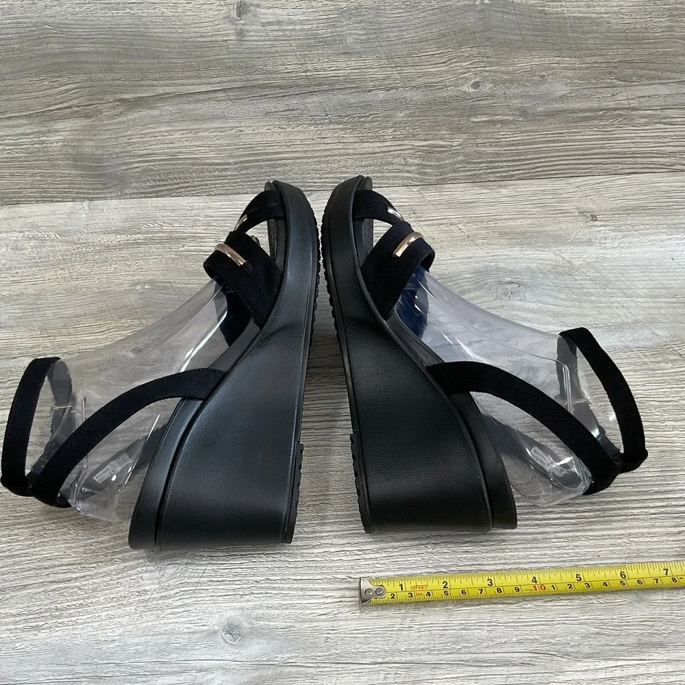Crocs Leigh II Womens Size 11 CrossStrap Metalblock Ankle Wedge Black Sandals